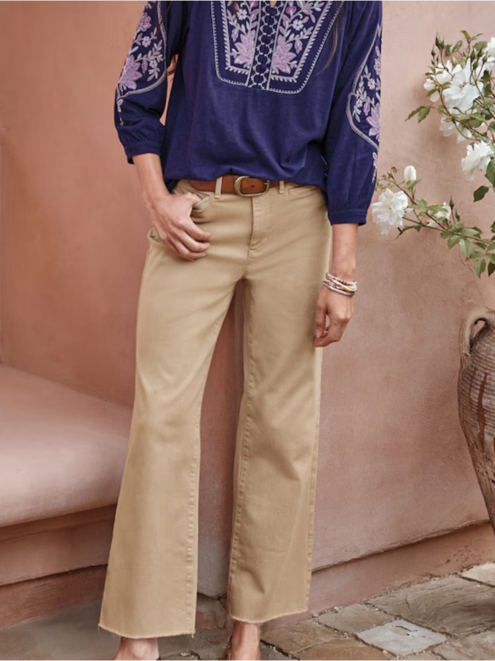 J. Jill High Rise Wide Leg Ankle Jeans Khaki Tan Size 12
